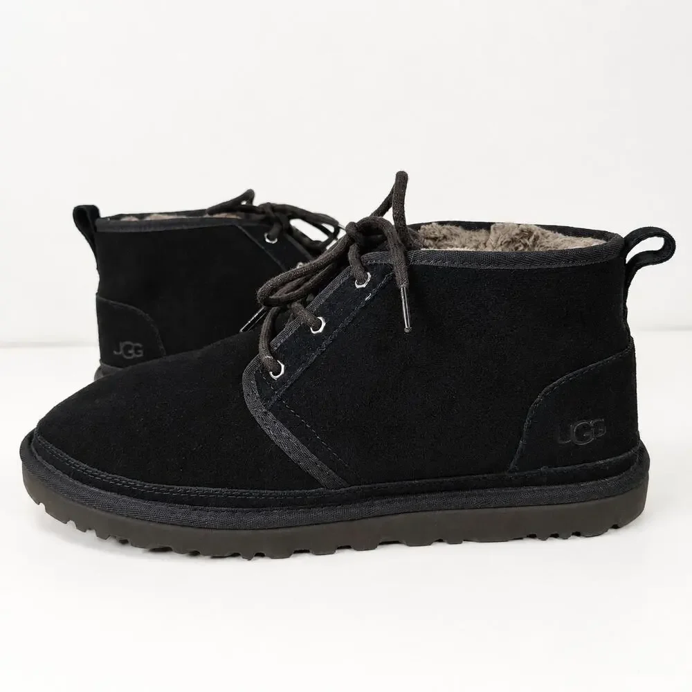 UGG Neumel Suede Chukka Boots Black Wool Lined Men's US 12